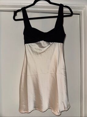 Black & Ivory Satin Slip Dress
